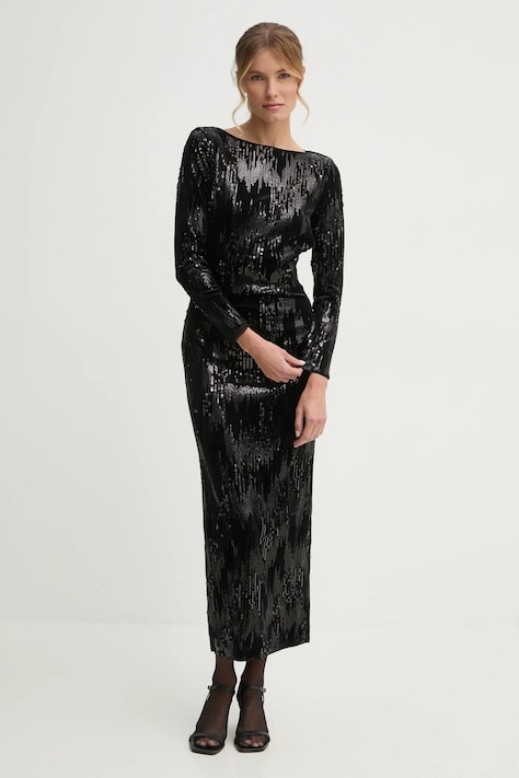 Pepe Jeans rochie de catifea ANASTASIA culoarea negru, maxi, mulată, PL953636