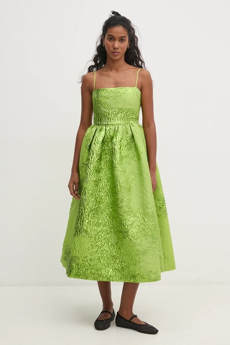Stine Goya rochie culoarea verde, midi, evazată, SG-PS25-D043-2269