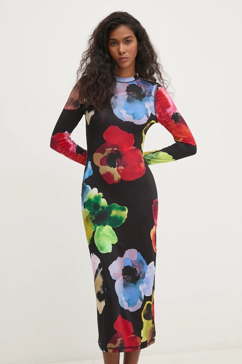 Stine Goya rochie culoarea negru, midi, mulată, SG-PS25-D074-2244