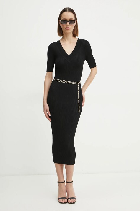 Guess rochie KATELYN culoarea negru, midi, mulată, W5RK11 Z2V62