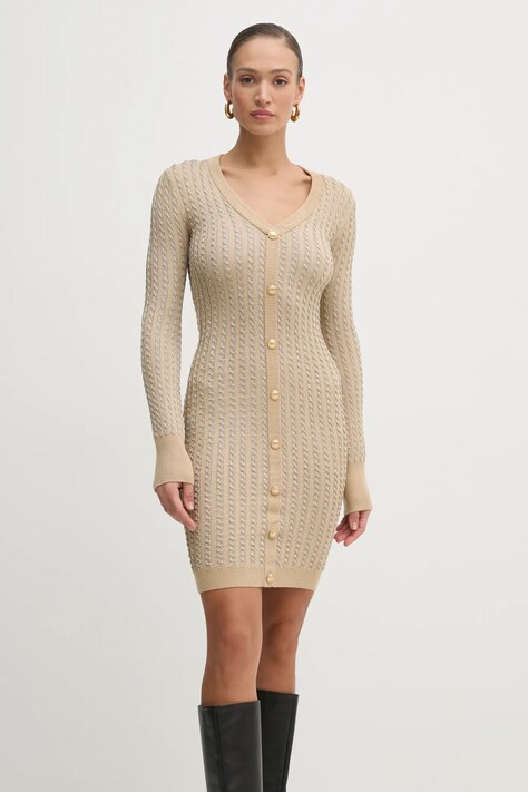 Guess rochie culoarea bej, mini, mulată, W5RK09 Z3KT0