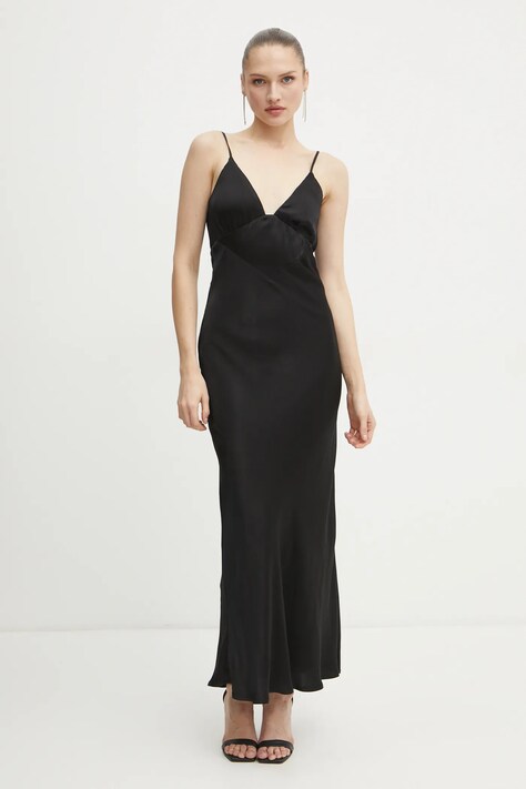 Bardot rochie culoarea negru, maxi, dreaptă, 57516DB7