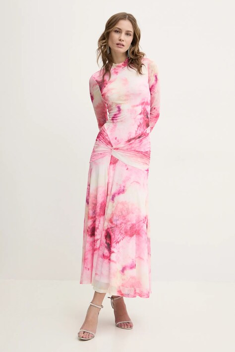 Bardot rochie culoarea roz, maxi, evazată, 58853DB3