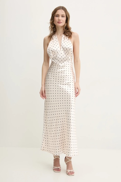 Bardot rochie culoarea bej, maxi, evazată, 59317DB1