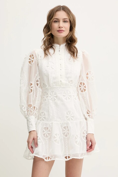 Bardot rochie culoarea bej, mini, evazată, 59586DB3