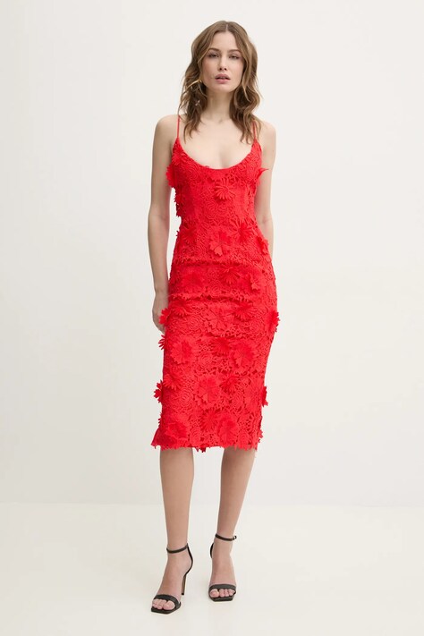 Bardot rochie culoarea rosu, mini, mulată, 59747DB