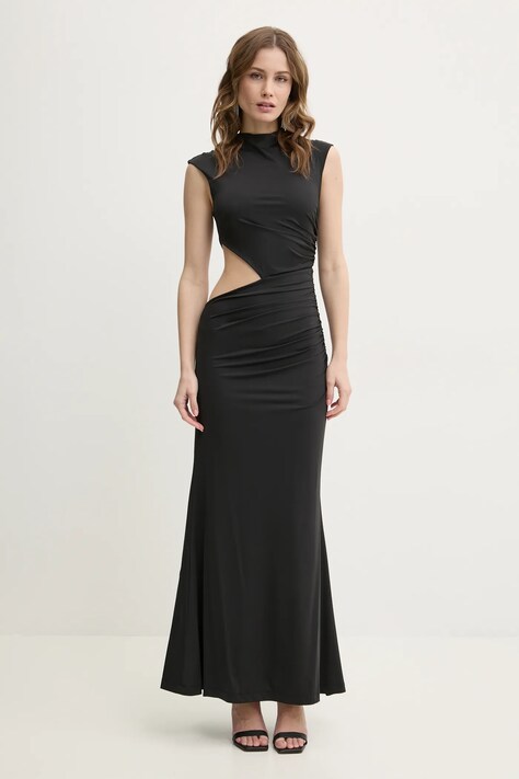 Bardot rochie culoarea negru, maxi, evazată, 59758DB