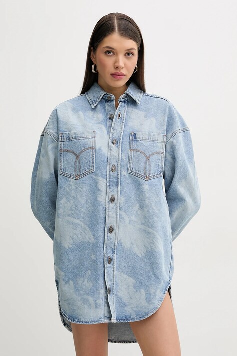 Džínové šaty Fiorucci Angel Print Denim Shirt Dress modrá barva, mini, W02SPDDR313DN03DN02