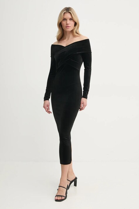 AllSaints rochie DELTA culoarea negru, midi, mulată, W037DZ