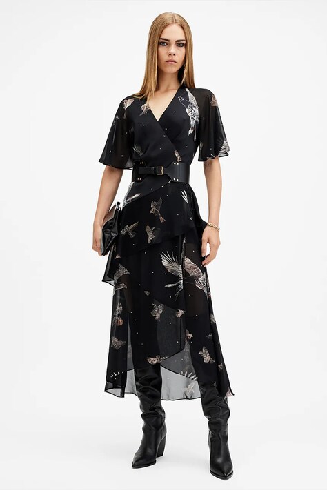 Šaty AllSaints ALANA černá barva, midi, W135DB