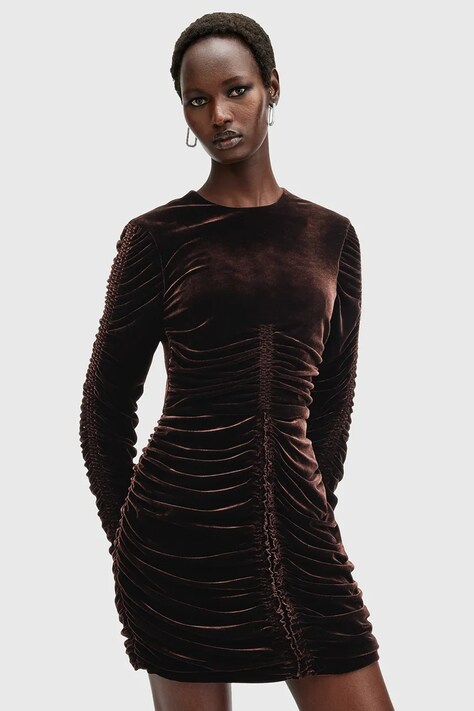 AllSaints rochie ERIS culoarea maro, mini, mulată, W138DB