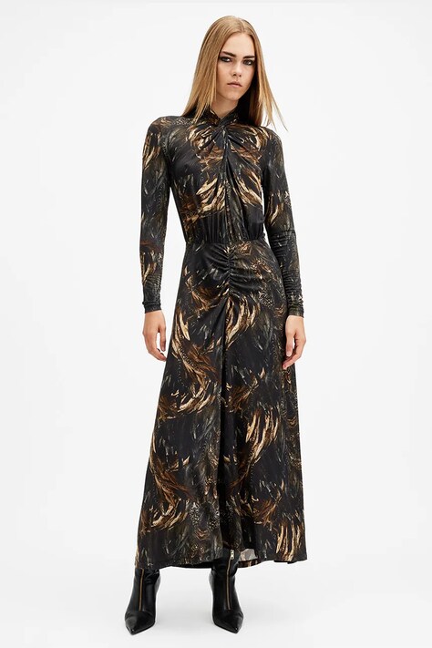 AllSaints rochie MINA culoarea negru, maxi, evazată, W159DB