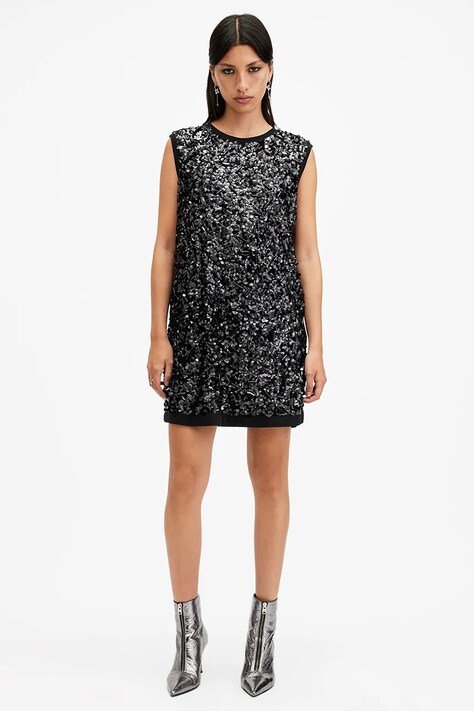 AllSaints rochie ILIA culoarea negru, mini, oversize, W178DB