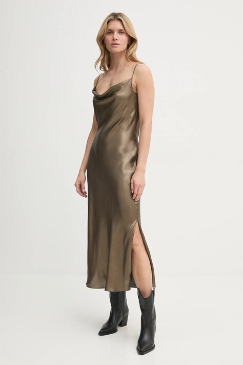 AllSaints rochie HADLEY culoarea auriu, midi, dreaptă, W255DB