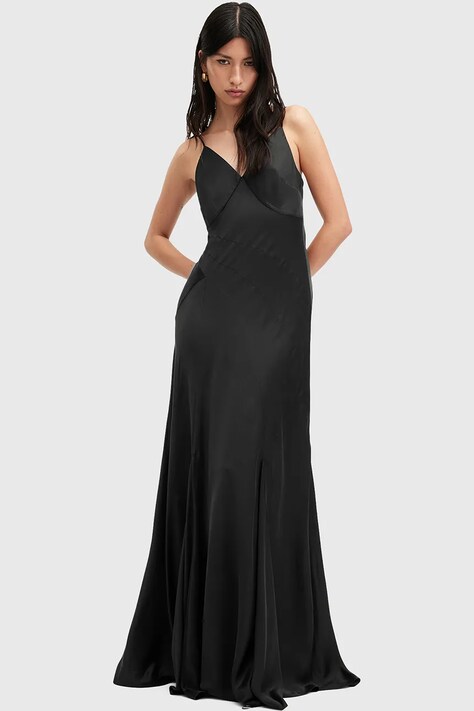 AllSaints rochie LILI culoarea negru, maxi, evazată, W258DB