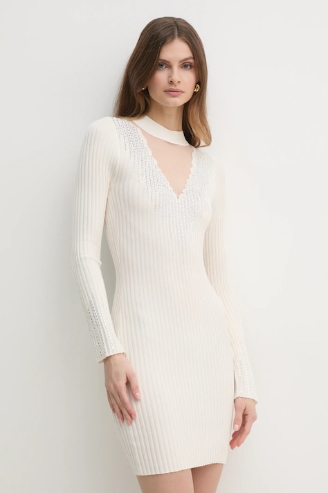 Guess rochie ALICE culoarea bej, mini, mulată, W5RK14 Z2Y50