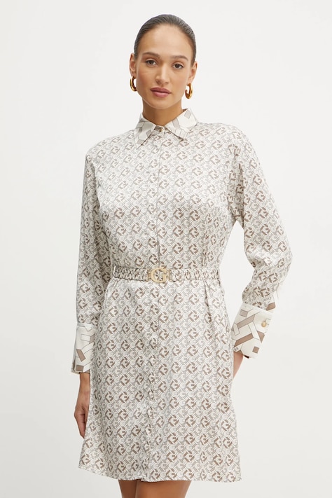 Šaty Guess VERONICA béžová farba, mini, áčkový strih, W5RK40 WF1T2