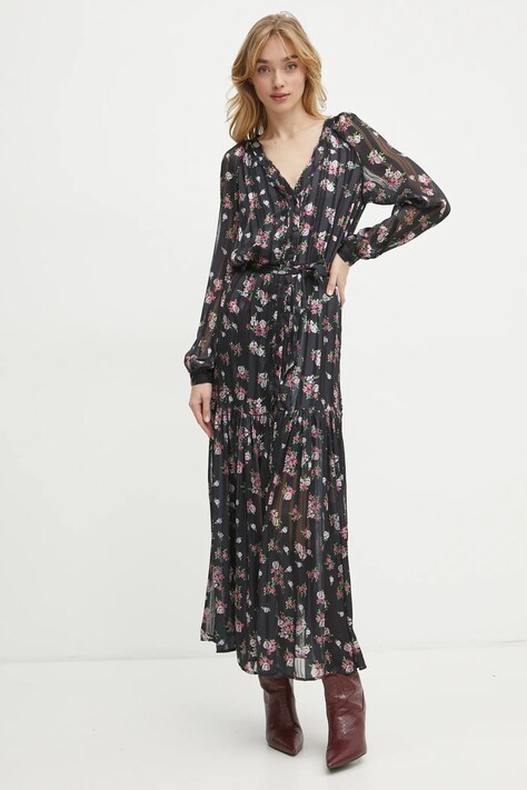 Guess sukienka BREANNA kolor czarny maxi rozkloszowana W5RK77 WGWV2