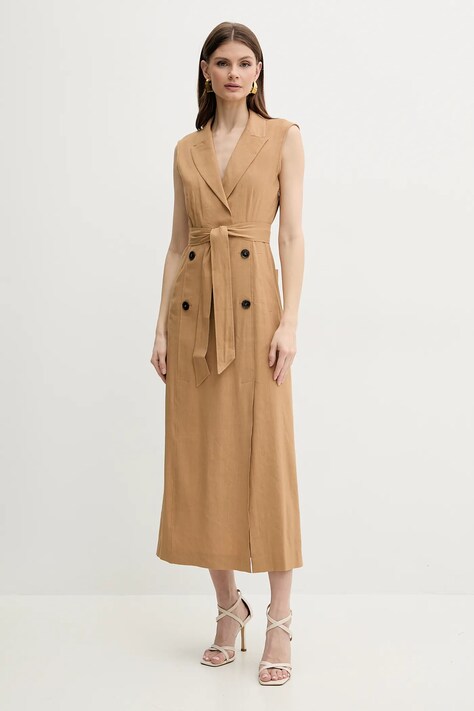 Marella rochie din in DADA culoarea maro, maxi, evazată, 2513221061200