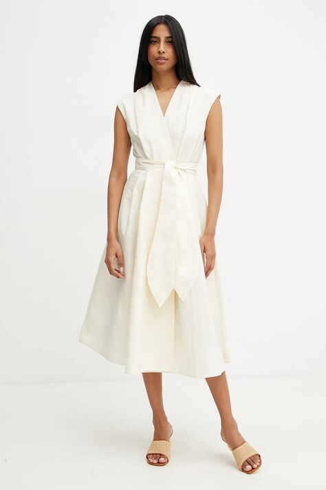 Marella rochie OSSOLA culoarea bej, midi, evazată, 2513221172200