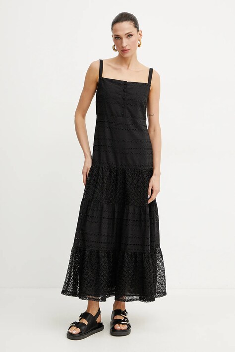 Marella rochie BAVERO culoarea negru, midi, evazată, 2513221182200