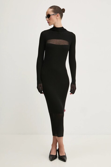 Diesel rochie din lana M-SLINT DRESS culoarea negru, midi, mulată, A16556.0CPAS