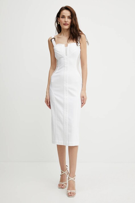 Versace Jeans Couture sukienka kolor biały midi dopasowana 78HAO951 EW015TC2