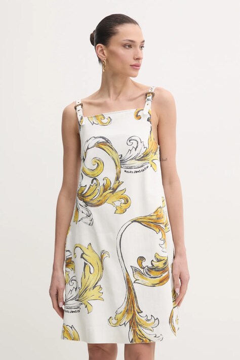 Versace Jeans Couture rochie din denim culoarea alb, mini, dreaptă, 78HAO954 ES138SS0