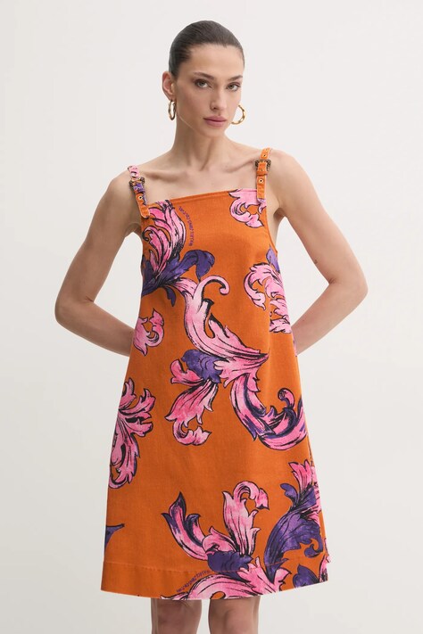 Versace Jeans Couture rochie din denim culoarea portocaliu, mini, dreaptă, 78HAO954 ES138SS0