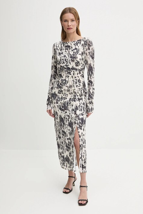 Sisley rochie culoarea bej, maxi, mulată, 4QFRLV070