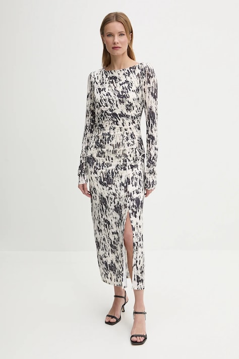 Сукня Sisley колір бежевий maxi облягаюча 4QFRLV070