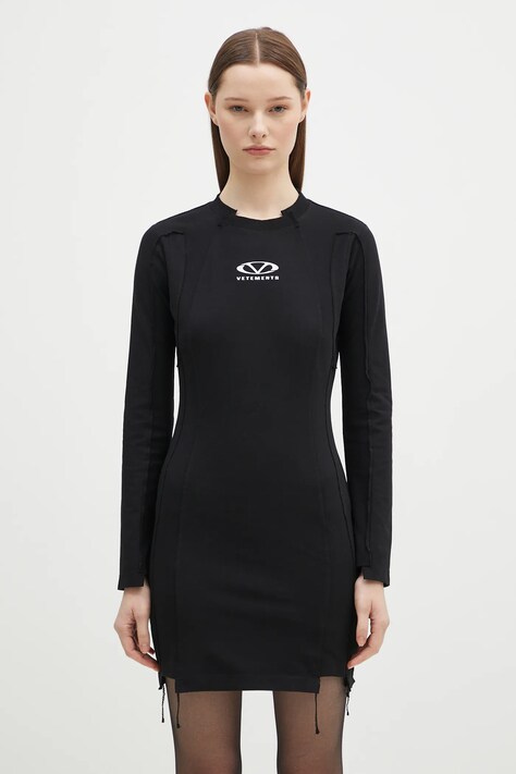 Сукня VETEMENTS Oval Logo Cut-Up колір чорний mini облягаюча WA66DR610BW
