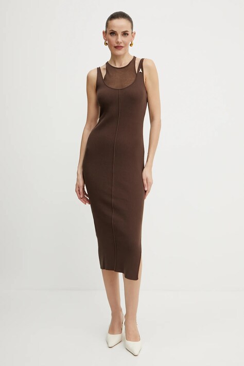 Patrizia Pepe rochie culoarea maro, midi, mulată, 2A2873 K258