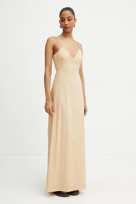 Patrizia Pepe rochie din bumbac culoarea bej, maxi, dreaptă, 2A2884 A9B9