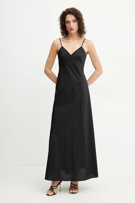 Patrizia Pepe rochie din bumbac culoarea negru, maxi, dreaptă, 2A2884 A9B9