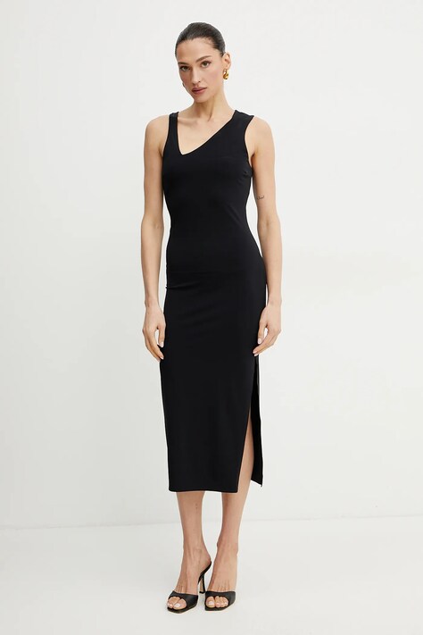 Patrizia Pepe rochie culoarea negru, midi, mulată, 2A2912 J129