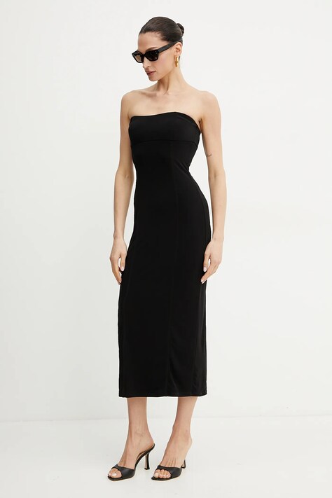 Patrizia Pepe rochie culoarea negru, midi, mulată, 2A2917 J015