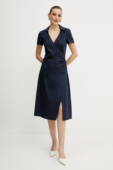 Patrizia Pepe rochie din bumbac culoarea bleumarin, midi, evazată, 2A2930 A9B9