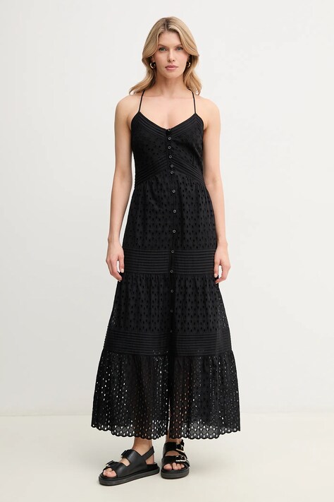 Patrizia Pepe rochie din bumbac culoarea negru, maxi, evazată, 2A2937 A598