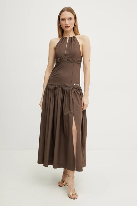 Patrizia Pepe rochie culoarea maro, maxi, evazată, 2A2949 A570