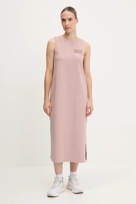 Šaty EA7 Emporio Armani hnědá barva, midi, AF12484.7W000180