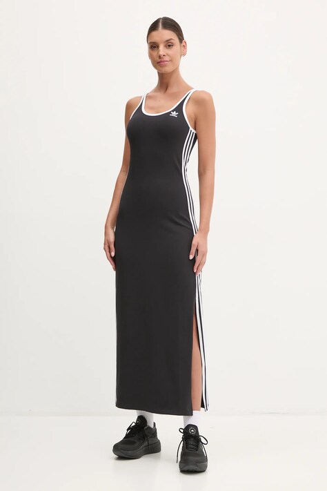 adidas Originals rochie 3S TANK DRESS culoarea negru, midi, mulată, JD4619