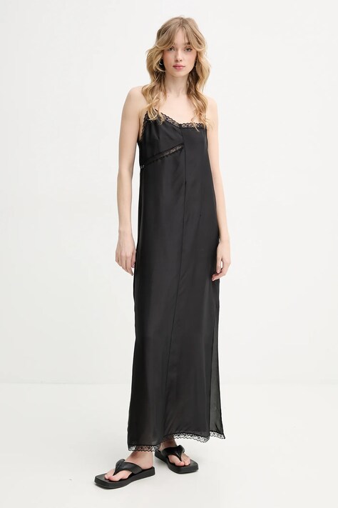 MM6 Maison Margiela rochie de mătase culoarea negru, maxi, dreaptă, S52CT0785.M35244