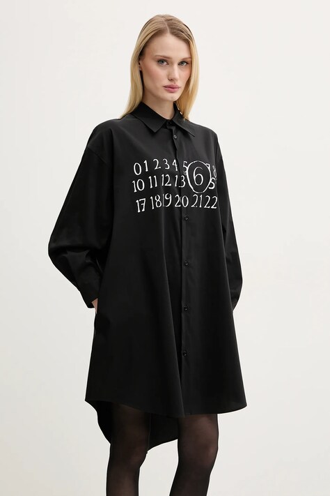 Рокля MM6 Maison Margiela в черно къса с уголемена кройка S52CT0788.M35043