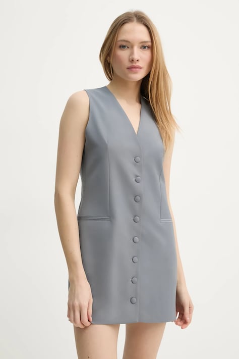 Remain rochie din amestec de lana culoarea gri, mini, mulată, 5026243046