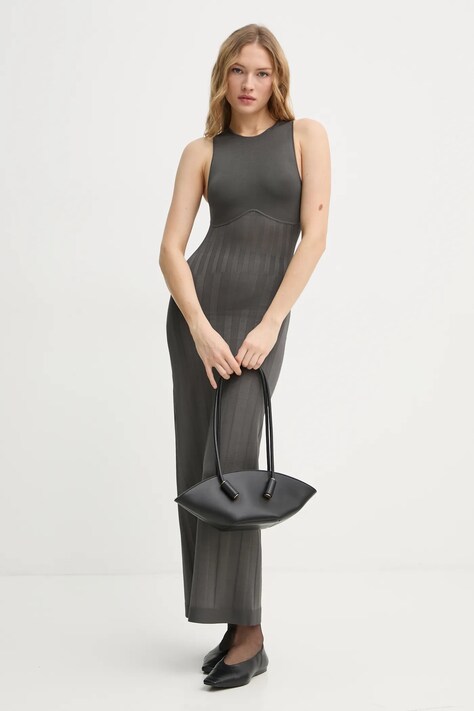 AERON rochie CLARA culoarea gri, maxi, evazată, DR562563