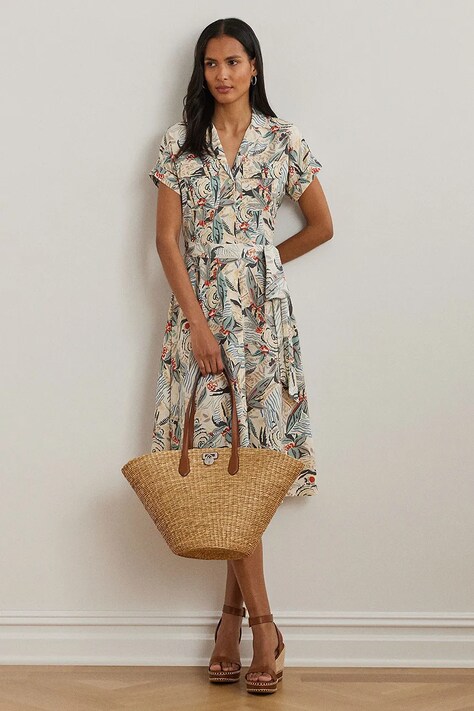 Платье Lauren Ralph Lauren цвет бежевый midi расклешённое 200963695