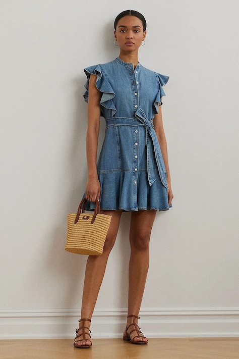 Lauren Ralph Lauren rochie din bumbac mini, evazată, 200963899