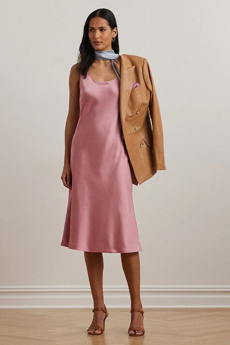 Lauren Ralph Lauren rochie culoarea roz, midi, evazată, 200970168