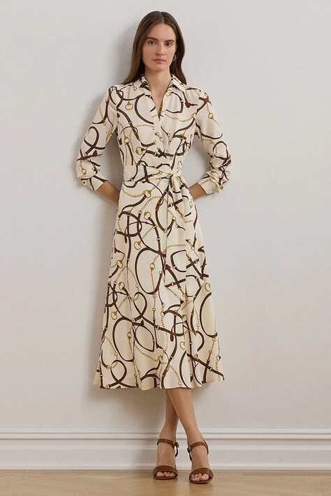 Платье Lauren Ralph Lauren цвет бежевый midi расклешённое 250963459